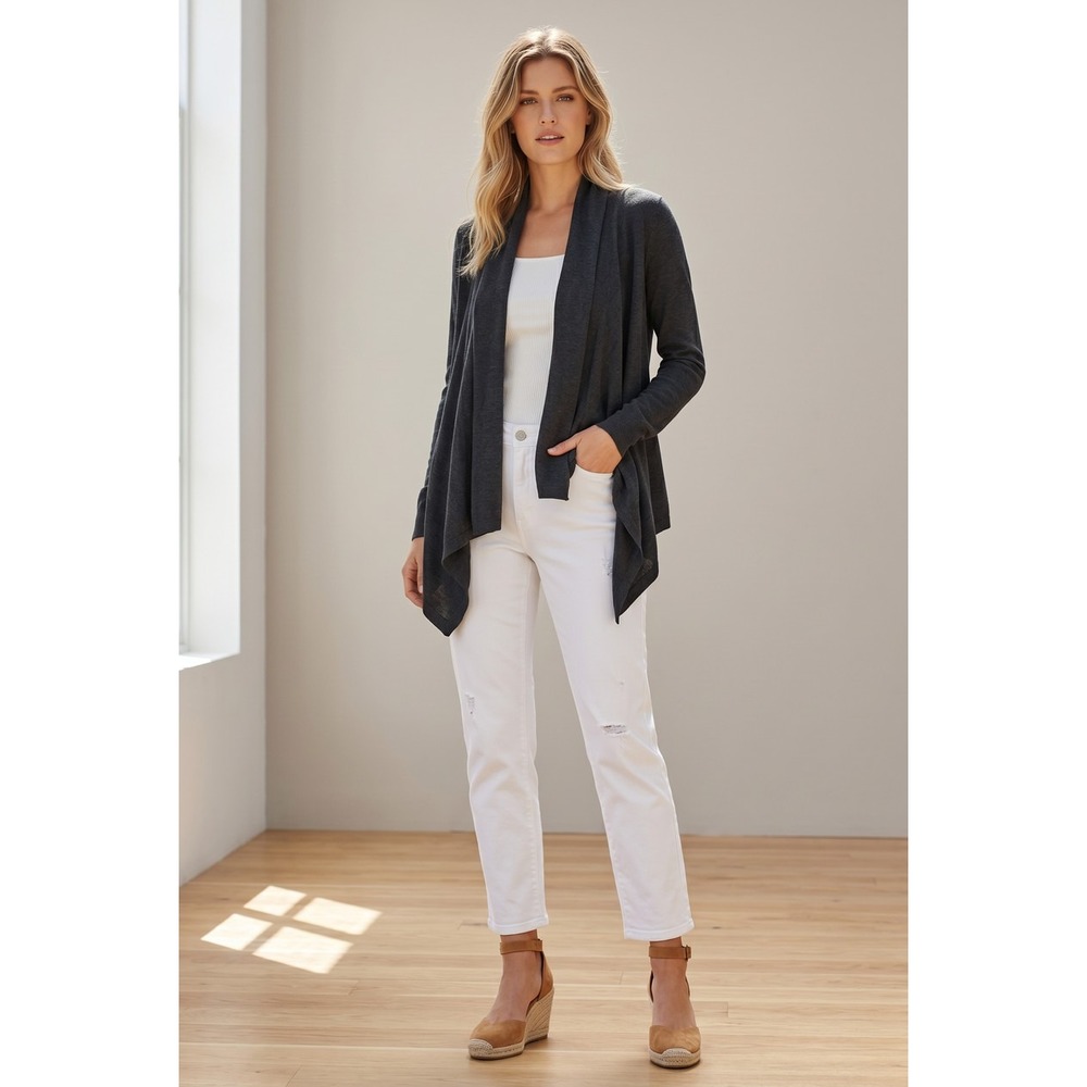 Autumn Cashmere Navy 100% Italian Cotton Rib Drape Waterfall Cardigan S $285